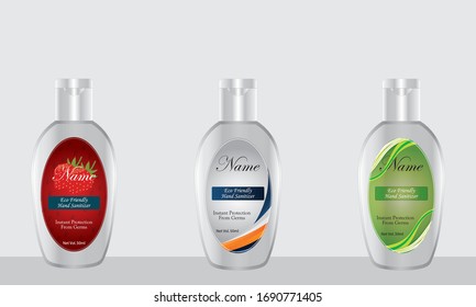 sanitizer bottle with label design for your product. Plastic bottle with label ready for mock up. vector