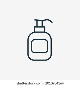 Sanitizer Bottle with Pump Line Icon. Disinfect Gel for Hand Wash Linear Pictogram. Antibacterial Liquid Soap for Virus and Dirty Protection Icon. Editable Stroke. Isolated Vector Illustration.