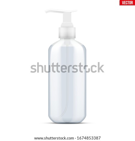 Sanitizer bottle spray with gel. Disinfectant Container with pump dispenser. Safety in an epidemic and pandemic. Vector Illustration isolated on white background.