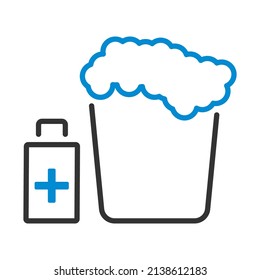 Sanitizer Bottles With Bucket Icon. Editable Bold Outline With Color Fill Design. Vector Illustration.