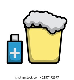 Sanitizer Bottles With Bucket Icon. Editable Bold Outline With Color Fill Design. Vector Illustration.