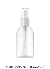 Sanitizer-Flaschen realistische Komposition mit leerer Sanitizer-Flasche mit Spritzspender-Kappe, Vektorgrafik