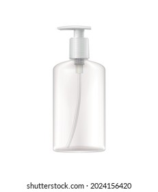 Sanitizer bottles realistic composition with isolated image of empty sanitizer bottle with gel dispenser vector illustration