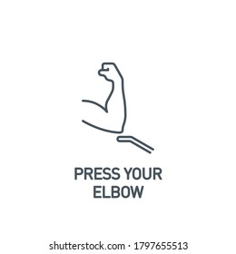 sanitizer dispenser with antiseptic press lever with your elbow single line icon isolated on white. Perfect outline symbol push the lever with your elbow banner. Quality element with editable Stroke