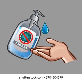 Sanitizer dripping on hand. Vector illustration