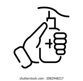 Icono plano de Sanitizer. Pictograma para web. Icono de línea. Aislado sobre fondo blanco. Vector eps10. El jabón fluye sobre las manos.