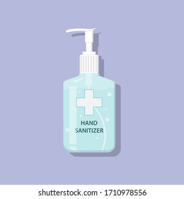 ็Hand sanitizer gel bottle. Instant hand protection. COVID-19, coronavirus, viruses, bacteria, flu killer. Handwashing. Vector illustration,