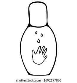 Sanitizer for hand disinfection. Vector illustration. Antiseptic in a compact bottle can be taken with you. Protection against Covid-19 coronavirus infection, microbes and bacteria. Isolated.