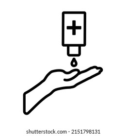 Sanitizer With Hand Icon. Bold outline design with editable stroke width. Vector Illustration.
