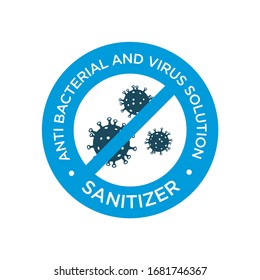 Sanitizer Icon. Anti Bacterial And Virus Solution. Round Symbol For Disinfectant Gel Labels.