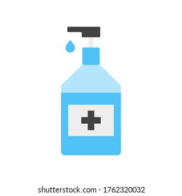 Icono de Sanitizer. Signo aislado del vector. Icono de gel o signo con gota antibacteriano de sanitizer a mano. Vector de material. EPS 10