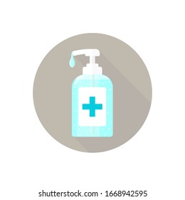 Sanitizer, infection control concept. Hand Sanitizer to prevent colds, virus, Coronavirus, flu on Stylish Brown background. Antimicrobial germ kill hand soap, hand gel bottle.