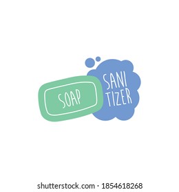 sanitizer lettering campaign with soap bar hand made flat style vector illustration design