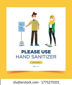 Sanitizer Service Point,Ikea Staff Ask Customer To Use Sanitizer Before Entering Public Areas. Full Uniform Flat Design