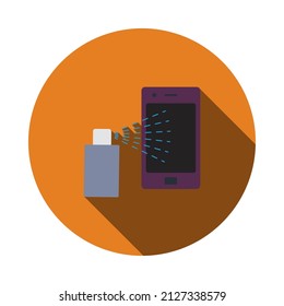 Sanitizer Smartphone Icon. Flat Circle Stencil Design With Long Shadow. Vector Illustration.