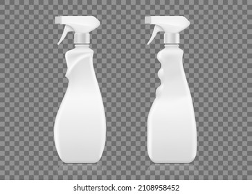 Sanitizer spray in plastic bottles template. Isolated on a transparent background. vector mockup.