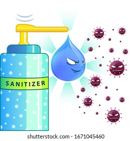 sanitizer and virus cartoon vector drawing