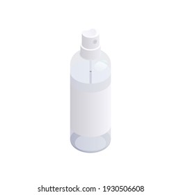 Sanitizing isometric composition with isolated image of plastic bottle with sprayer cap and liquid vector illustration