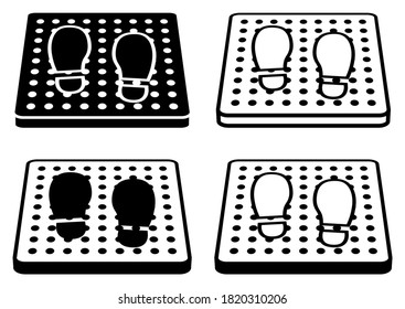 Sanitizing mat. Antibacterial equipped in flat style. Disinfection carpet for shoes. Set of disinfectant mats. Vector illustration isolated on white background