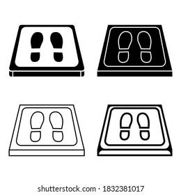Sanitizing mats simple icons. Antibacterial equipped in flat style. Disinfection carpet for shoes. Set of disinfectant mats. Vector illustration isolated on white background