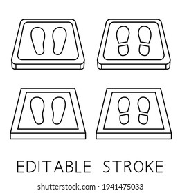 Sanitizing mats simple icons. Antibacterial equipped in flat style. Disinfection carpet for shoes. Set of disinfectant mats. Editable stroke. Vector 
