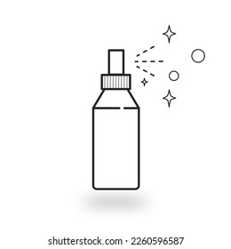 icono del frasco de spray sanitizante, desinfección por concepto y limpieza, superficie limpia, símbolo de la red de línea delgada antiséptica sobre fondo blanco - ilustración de vector de trazo editable eps10.