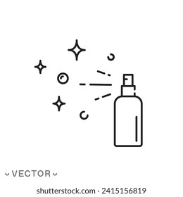 icono del frasco de pulverización sanitizante, desinfección por concepto y limpieza, superficie limpia, símbolo de línea delgada antiséptica aislado en fondo blanco, pasos de trazo editable 10 ilustración vectorial