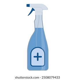 Sanitizing spray detergent in a plastic bottle: household and hygiene concept