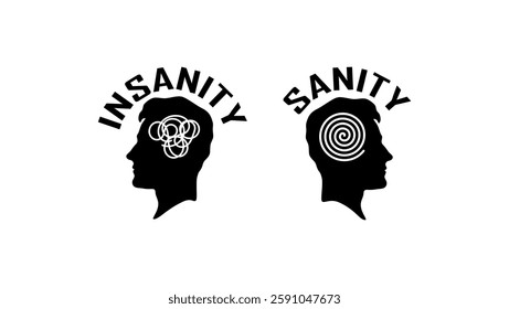 Sanity or Insanity, black isolated silhouette