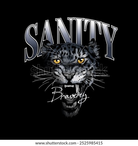 sanity slogan with black leopard head graphic vector illustration on black background