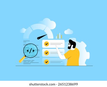 Sanity testing verifies core software functions after minor changes, ensuring sanity testing helps detect code issues before regression testing within QA workflows. Vector illustration