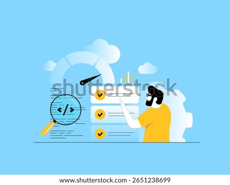 Sanity testing verifies core software functions after minor changes, ensuring sanity testing helps detect code issues before regression testing within QA workflows. Vector illustration