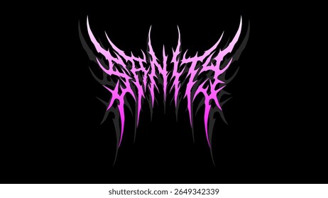 Sanity, typography vector in a striking and stiff touch dark metal style lettering. for t-shirt print apparel, sticker, poster, logo and more