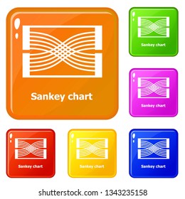 Sankey chart icons set collection vector 6 color isolated on white background
