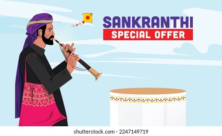 Sankranti festival special offer banner template with product podium and festive elements