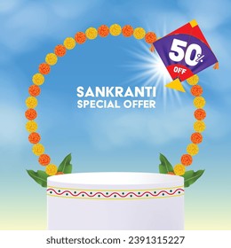 Sánkranti oferta especial banner plantilla de producto podio
