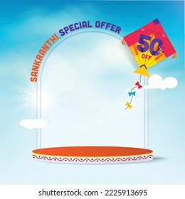 Sankranti special offer written on kite and podium for product