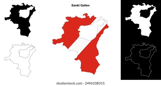 Sankt Gallen canton outline map set