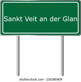 Sankt Velt an der Glan, Austria, road sign green vector illustration, road table