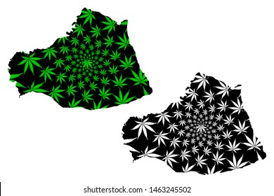 Sanliurfa (Provinces of the Republic of Turkey) map is designed cannabis leaf green and black, Şanliurfa ili (Urfa Province) map made of marijuana (marihuana,THC) foliage,