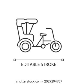 Sanlunche linear icon. Chinese rickshaw. Short distance traveling. Transportation service. Thin line customizable illustration. Contour symbol. Vector isolated outline drawing. Editable stroke