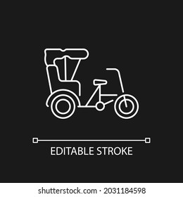 Sanlunche white linear icon for dark theme. Chinese rickshaw. Short distance traveling. Thin line customizable illustration. Isolated vector contour symbol for night mode. Editable stroke