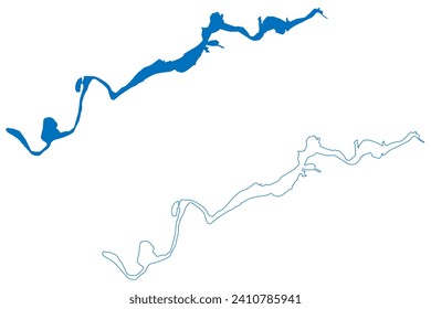Sanmenxia Lake (People's Republic of China, PRC) map vector illustration, scribble sketch Reservoir Sanmenxia Dam map