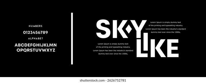 Sans Serif Alphabet, Modern Bold Font, Abstract Uppercase Typography, Alphabet fonts for logo, background, digital, movie, brand design, vector illustration