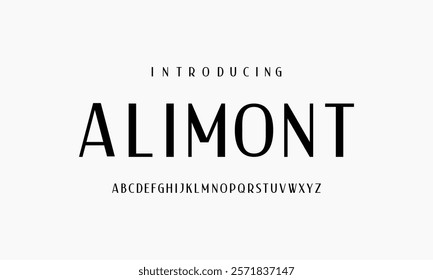 Sans serif condensed typography font vector. Modern vintage character set. Creative alphabet simple typeface. Digital letter type style. Logo art banner poster flyer billboard text graphic design