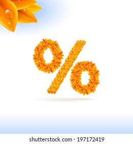 Sans serif font with autumn leaf decoration on white background. Per cent sign