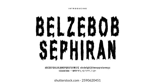 Sans serif font "Belzebob sephiaran" with vintage style typography. Alphabet vector font with Uppercase, lowercase, and number. Regular Bold font with uppercase dan lowercase variation.Sans serif font