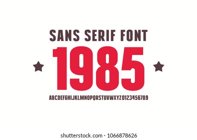 Sans serif font. Bold face. Letters and numbers for logo and emblem design. Color print on white background