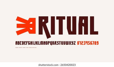 Sans serif font in retro style. Letters and numbers for logo and emblem design. Color print on white background