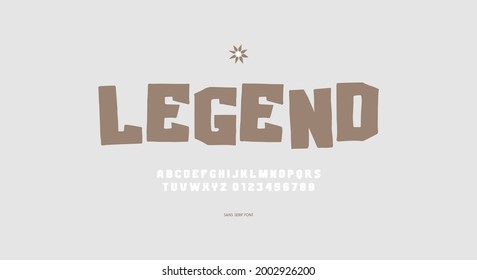 Sans serif font in the style of hand drawn graphic. Letters and numbers for headline and logo design. Vector illustration